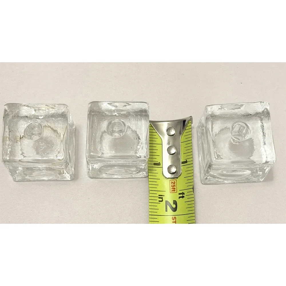Art Glass VTG Cube Candle Holder Taper Mini Beeswax Candles MCM 3PC Set Findland